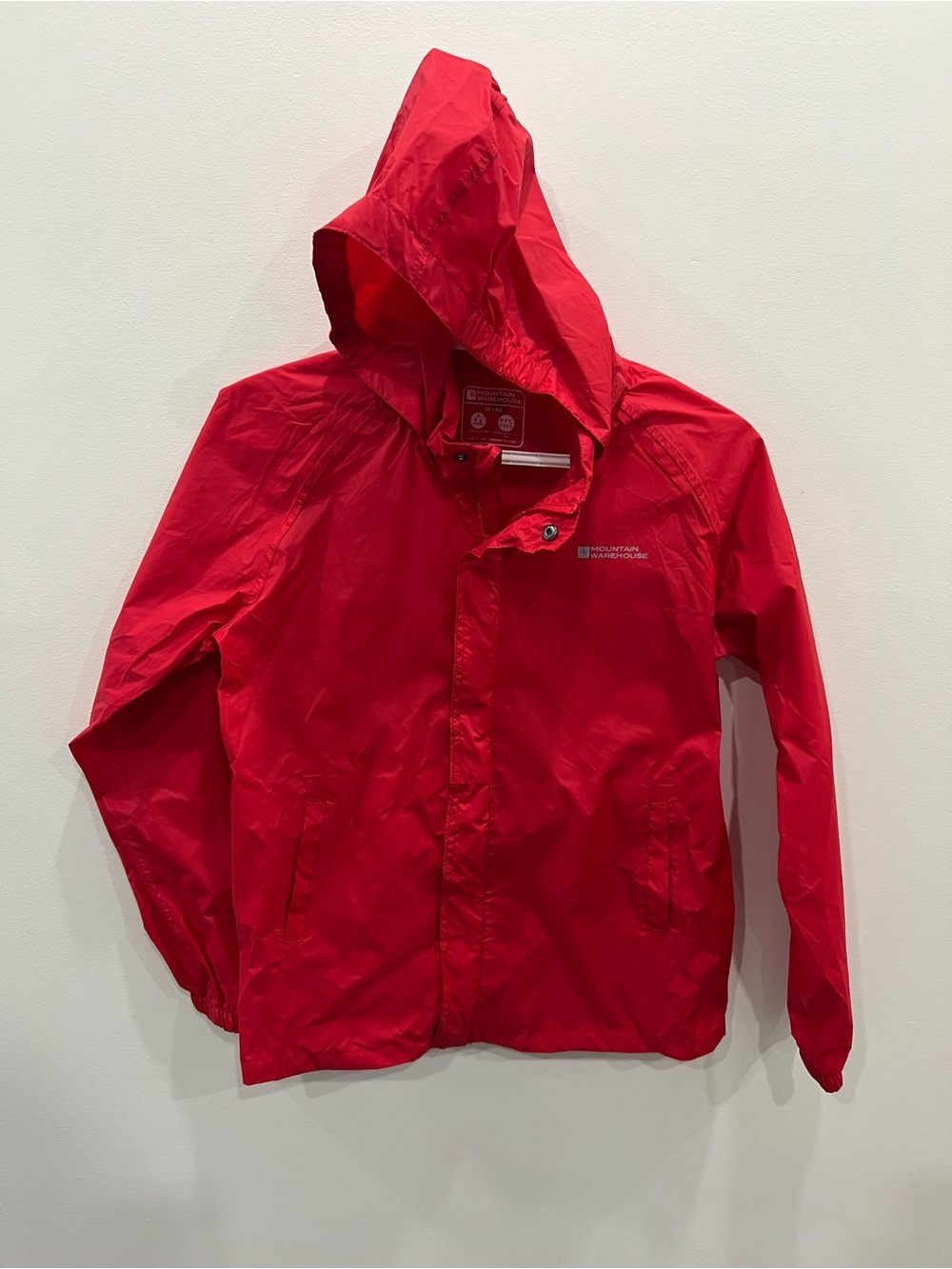 Mountain Warehouse Kids Red Packable Rain Jacket Size 13 yr Hooded Windbreaker
